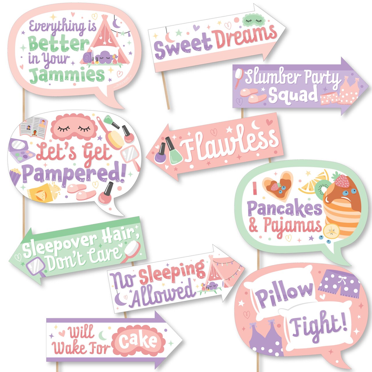 Big Dot of Happiness Funny Pajama Slumber Party - Girls Sleepover Birthday Party Photo Booth Props Kit - 10 Piece